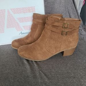 American eagle wide width cognac fux suede booties